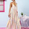 Athena Dress Vis Multi Stripes Rainbow Color Φόρεμα με Ζώνη & Τσέπες Petit Boutik - Image 2