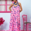 Matina Dress Pink Floral Blue Leaves Φόρεμα με Ζώνη & Τσέπες Petit Boutik - Image 3