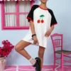 T-shirt Reglan White Black Cherries Κοντομάνικο Μπλουζάκι Petit Boutik - Image 2