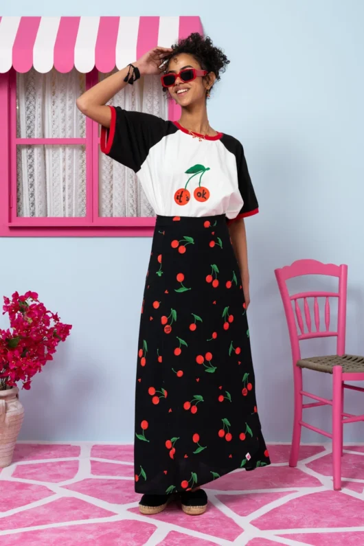 Klara Wrap Skirt Vis Black Cherries Δετή Φούστα Petit Boutik