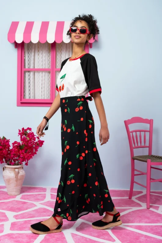 Alternative view of Klara Wrap Skirt Vis Black Cherries Δετή Φούστα Petit Boutik