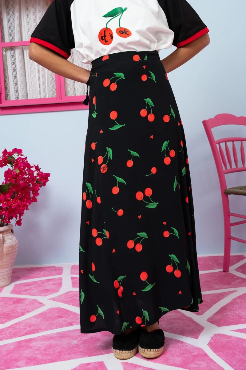 Klara Wrap Skirt Vis Black Cherries Δετή Φούστα Petit Boutik - Image 4