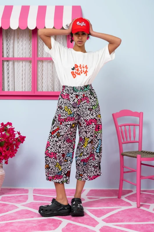 Ramona Pants Black Summer Letters Παντελόνα με Τσέπες Και Πιέτα Petit Boutik