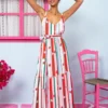 Athena Dress Vis Multi Stripes Strawberries Φόρεμα με Ζώνη & Τσέπες Petit Boutik