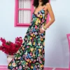 Athena Dress Vis Black Strawberries Forest Φόρεμα με Ζώνη & Τσέπες Petit Boutik - Image 2