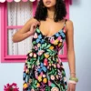 Athena Dress Vis Black Strawberries Forest Φόρεμα με Ζώνη & Τσέπες Petit Boutik - Image 3