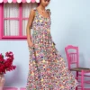 Fenia Dress Vis White Mexican Floral Φόρεμα με Δετές Τιράντες & Τσέπες Petit Boutik - Image 2