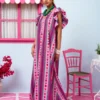 Betty Dress Purple Multi Stripes Aztek Frill Sleeves Φόρεμα με Ζώνη & Τσέπες Petit Boutik - Image 4