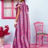 Betty Dress Purple Multi Stripes Aztek Frill Sleeves Φόρεμα με Ζώνη & Τσέπες Petit Boutik - Image 3