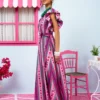 Betty Dress Purple Multi Stripes Aztek Frill Sleeves Φόρεμα με Ζώνη & Τσέπες Petit Boutik - Image 2