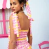 Fenia Dress Pink Yellow Checkered Φόρεμα με Δετές Τιράντες & Τσέπες Petit Boutik - Image 3