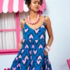 Beverly Short Dress Blue Hearts Pink Spikes Τιραντέ Φόρεμα με Ζώνη & Τσέπες Petit Boutik - Image 2