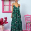 Athena Dress Vis Green Leaves Pink Hearts Φόρεμα με Ζώνη & Τσέπες Petit Boutik - Image 3