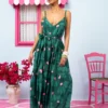 Athena Dress Vis Green Leaves Pink Hearts Φόρεμα με Ζώνη & Τσέπες Petit Boutik - Image 2