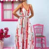 Matina Dress Vis Multi Stripes Strawberries Φόρεμα με Ζώνη & Τσέπες Petit Boutik - Image 2
