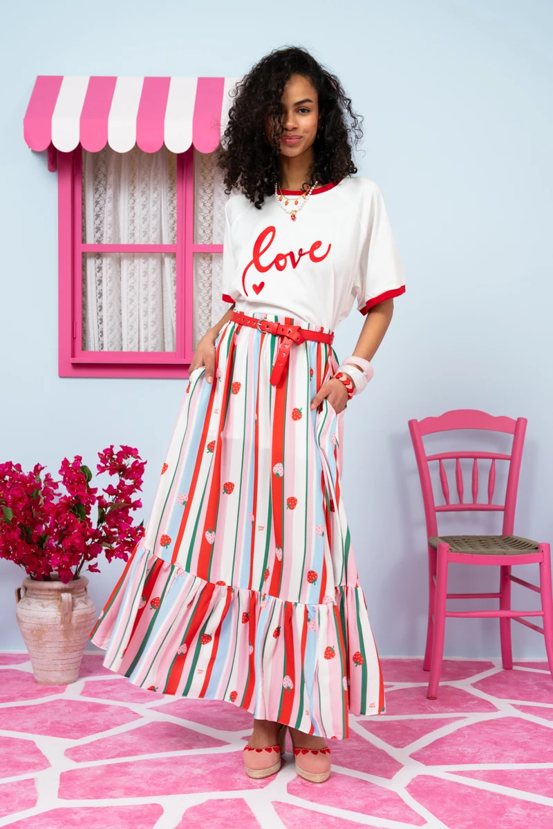 Marea Skirt Vis Multi Stripes Strawberries Color Φούστα Petit Boutik