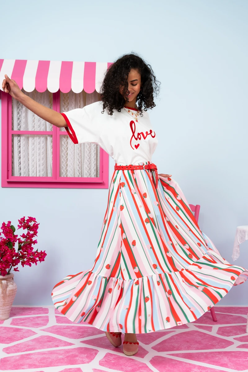 Marea Skirt Vis Multi Stripes Strawberries Color Φούστα Petit Boutik - Image 2