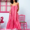 Linda Frill Dress Pink Floral Stripes Τιραντέ Φόρεμα με Ζώνη & Τσέπες Petit Boutik - Image 3