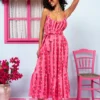 Linda Frill Dress Pink Floral Stripes Τιραντέ Φόρεμα με Ζώνη & Τσέπες Petit Boutik - Image 2