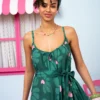 Linda Frill Dress Vis Green Leaves Hearts Τιραντέ Φόρεμα με Ζώνη & Τσέπες Petit Boutik - Image 4