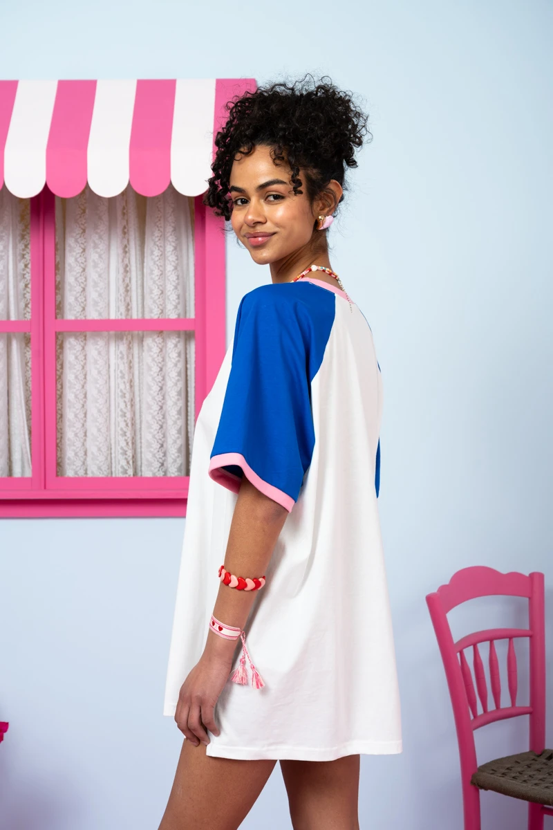 Κοντομάνικο Μπλουζάκι Petit Boutik T-shirt Reglan Blouse White Blue - Image 2