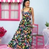 Naya Dress Vis Black Strawberries Forest Εξώπλατο Με Δέσιμο Τιραντέ Φόρεμα & Τσέπες Petit Boutik - Image 2