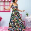Naya Dress Vis Black Strawberries Forest Εξώπλατο Με Δέσιμο Τιραντέ Φόρεμα & Τσέπες Petit Boutik - Image 4