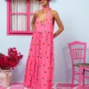 Athena Dress Vis Pink Red Strawberries Φόρεμα με Ζώνη & Τσέπες Petit Boutik - Image 5