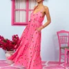 Athena Dress Vis Pink Red Strawberries Φόρεμα με Ζώνη & Τσέπες Petit Boutik - Image 3