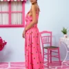 Athena Dress Vis Pink Red Strawberries Φόρεμα με Ζώνη & Τσέπες Petit Boutik - Image 2