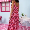 Athena Dress Vis Pink Hearts Red Spikes Φόρεμα με Ζώνη & Τσέπες Petit Boutik - Image 3