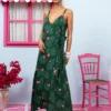 Erica Wrap Dress Vis Green Leaves Hearts Φόρεμα Κρουαζέ Petit Boutik - Image 4
