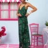 Erica Wrap Dress Vis Green Leaves Hearts Φόρεμα Κρουαζέ Petit Boutik - Image 2