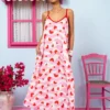 Matina Dress Vis Pink White Waves Red Hearts Φόρεμα με Ζώνη & Τσέπες Petit Boutik - Image 4
