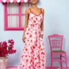 Matina Dress Vis Pink White Waves Red Hearts Φόρεμα με Ζώνη & Τσέπες Petit Boutik - Image 5