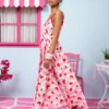Matina Dress Vis Pink White Waves Red Hearts Φόρεμα με Ζώνη & Τσέπες Petit Boutik - Image 2