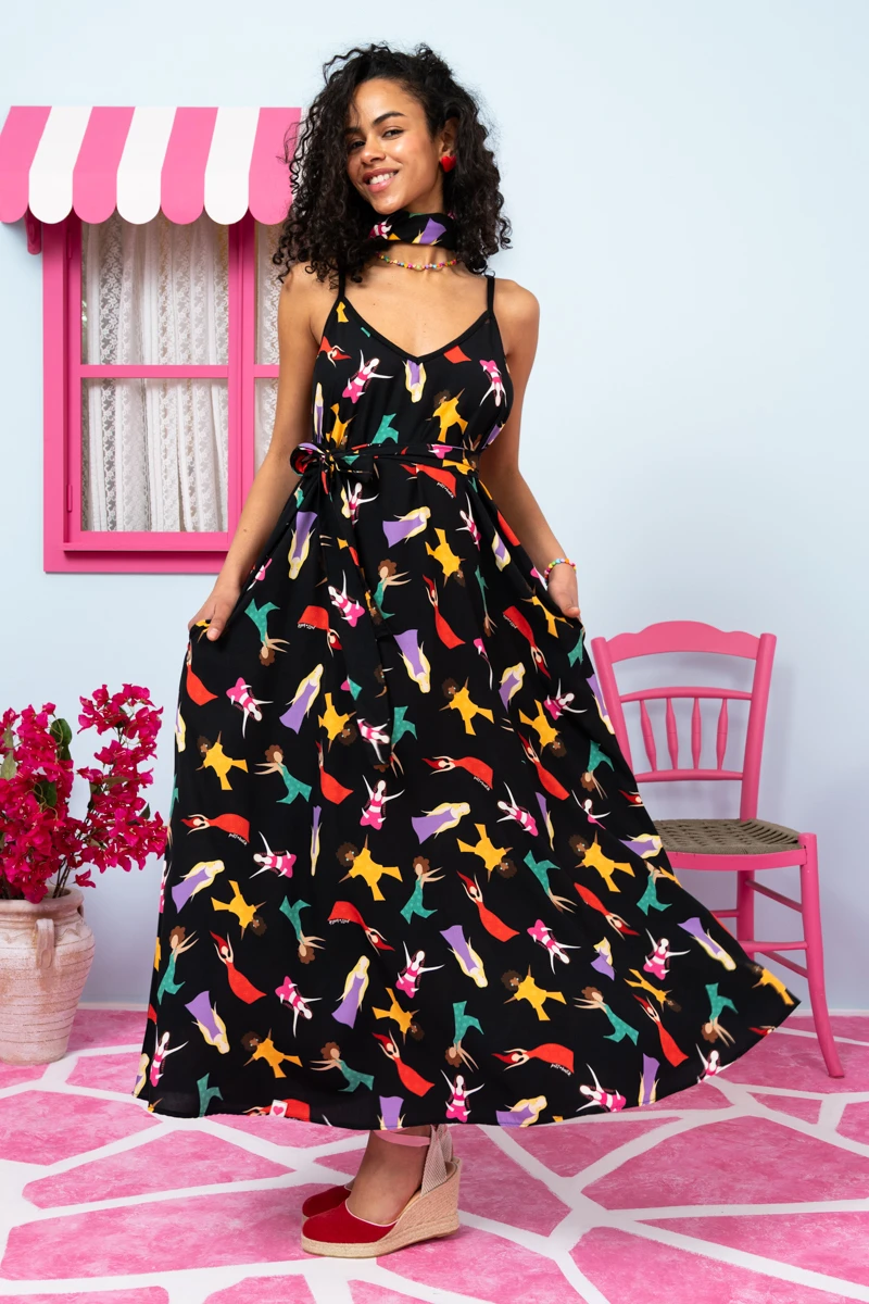 Matina Dress Vis Black Dancing Girls Φόρεμα με Ζώνη & Τσέπες Petit Boutik - Image 5