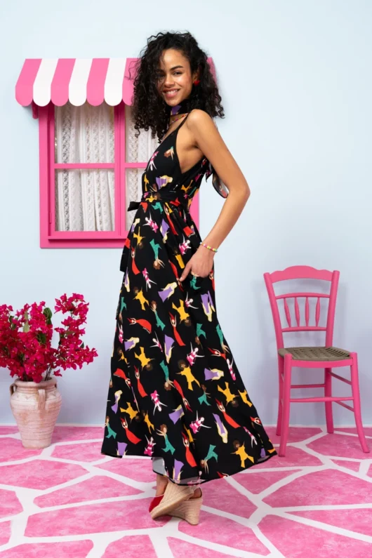 Alternative view of Matina Dress Vis Black Dancing Girls Φόρεμα με Ζώνη & Τσέπες Petit Boutik