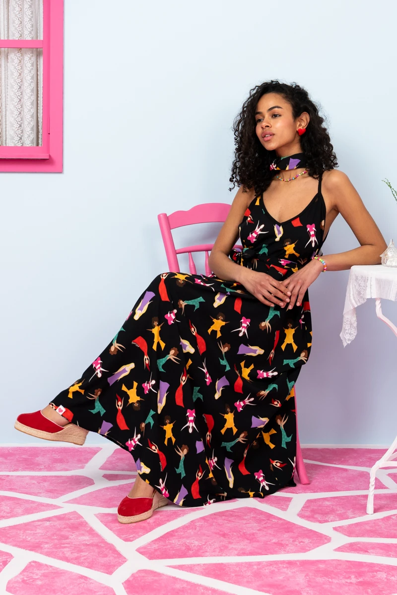 Matina Dress Vis Black Dancing Girls Φόρεμα με Ζώνη & Τσέπες Petit Boutik - Image 3