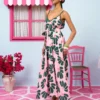 Matina Dress Vis Pink Leaves Hearts Φόρεμα με Ζώνη & Τσέπες Petit Boutik - Image 2