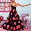 Zanzi Dress Vis Black Big Strawberries Φόρεμα Εξώπλατο Petit Boutik - Image 6