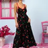 Matina Dress Vis Black Cherries Φόρεμα με Ζώνη & Τσέπες Petit Boutik - Image 3