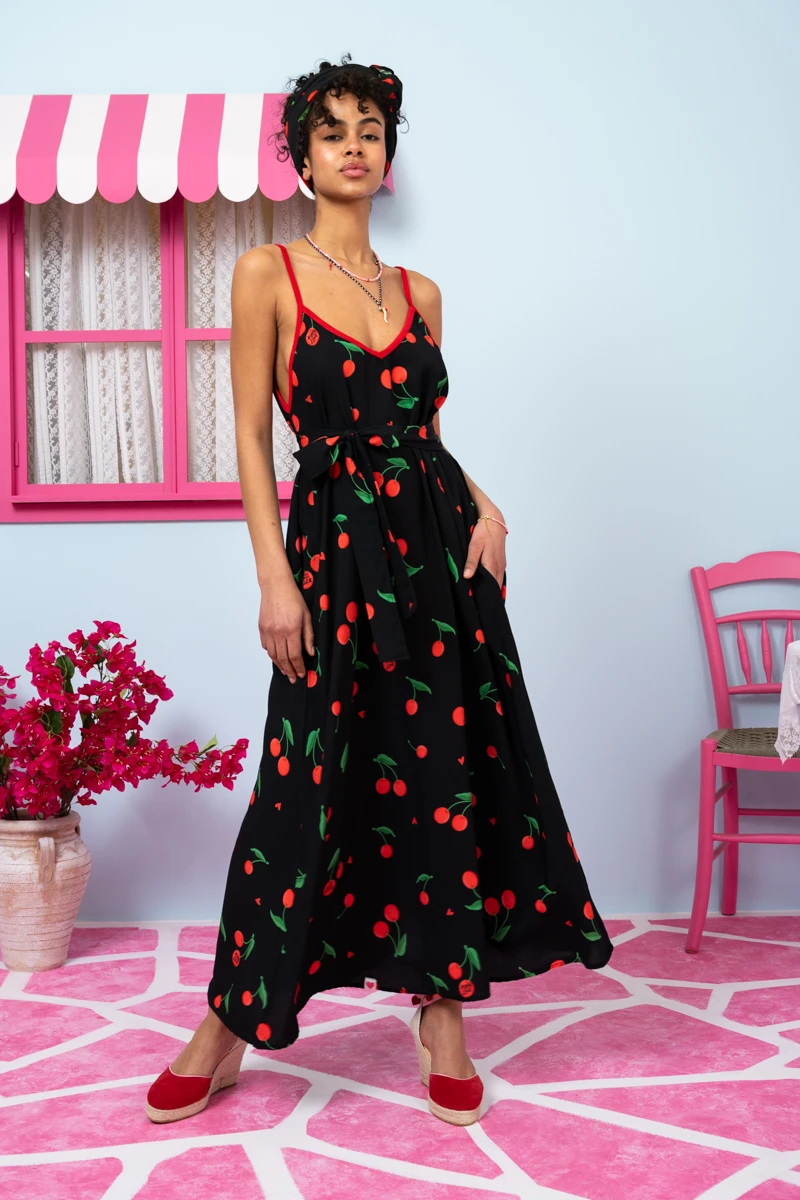 Matina Dress Vis Black Cherries Φόρεμα με Ζώνη & Τσέπες Petit Boutik - Image 3