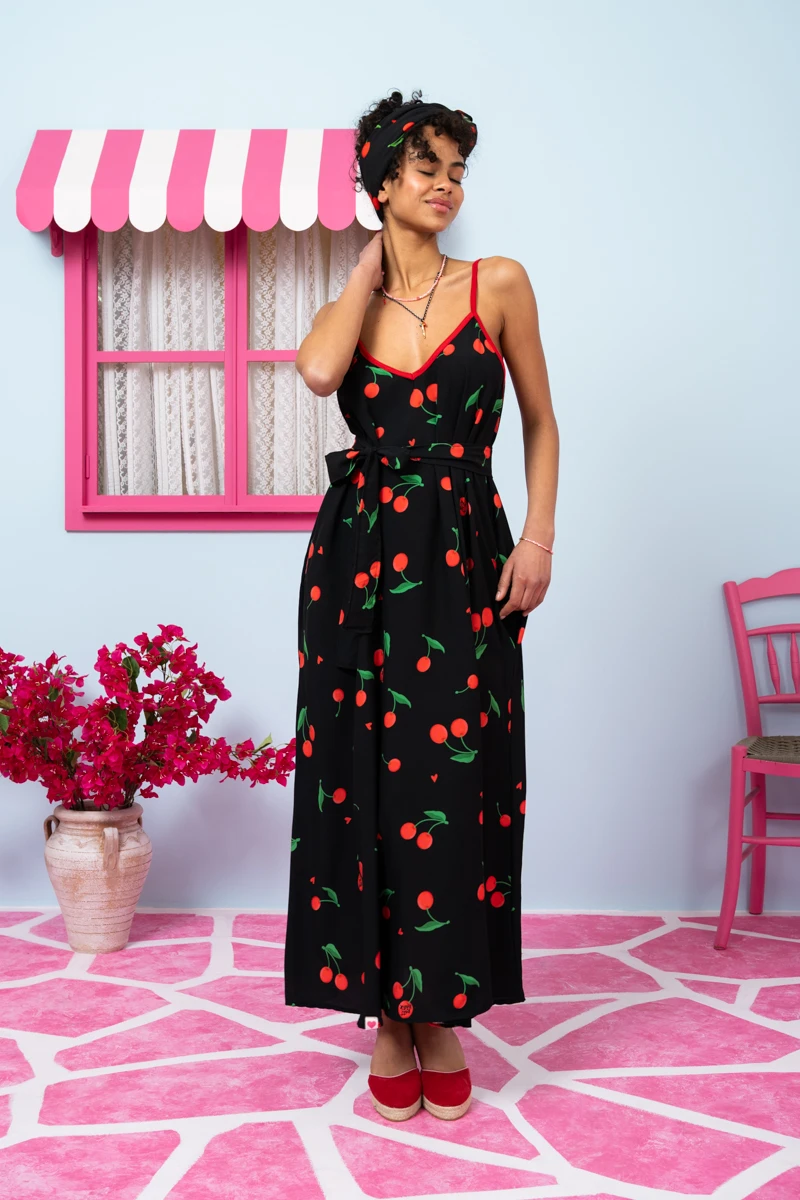 Matina Dress Vis Black Cherries Φόρεμα με Ζώνη & Τσέπες Petit Boutik - Image 4