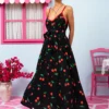 Matina Dress Vis Black Cherries Φόρεμα με Ζώνη & Τσέπες Petit Boutik