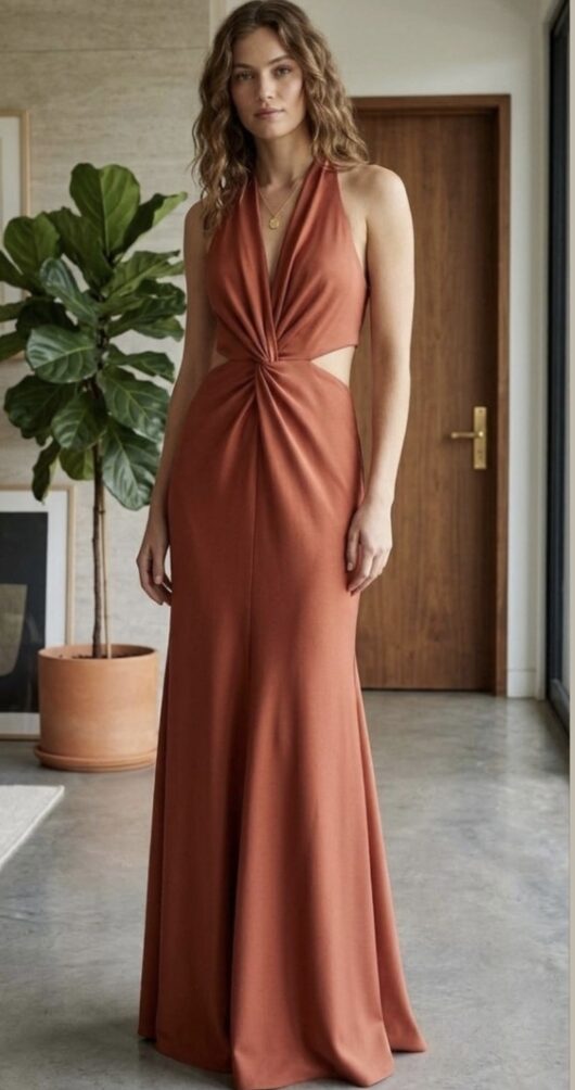 ELASTIC GATHERED MIDI DRESS