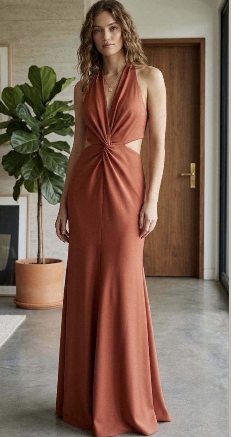 ELASTIC GATHERED MIDI DRESS