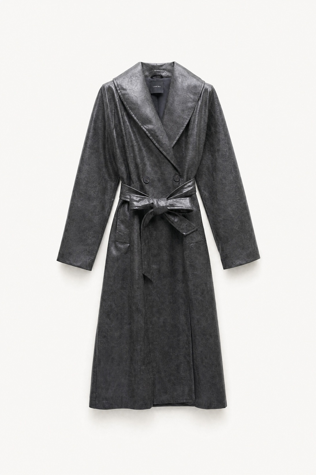 Ruby Faux Leather Coat Oversized Grey