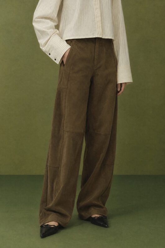 Wide-Leg Faux Suede Trousers