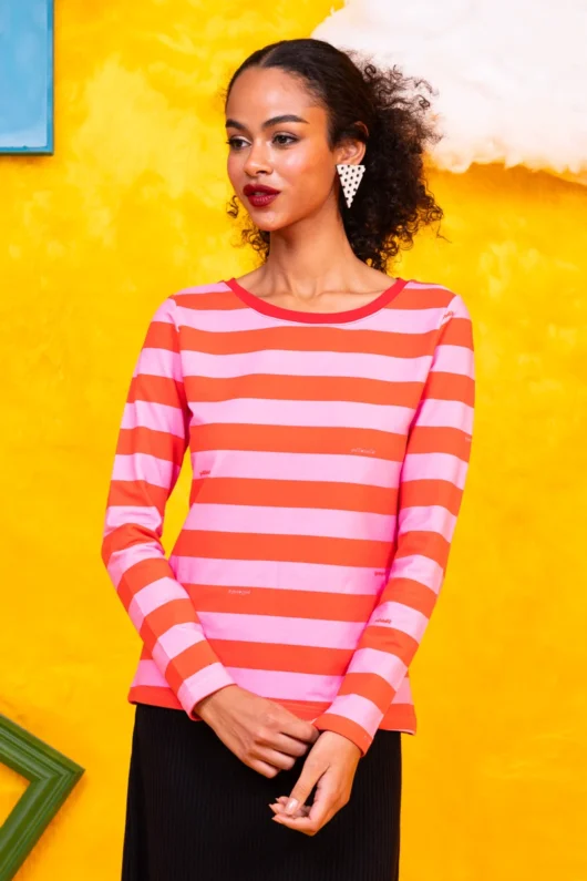 Monica Blouse Red and Pink Stripes Μακρυμάνικο Μπλουζάκι Petit Boutik